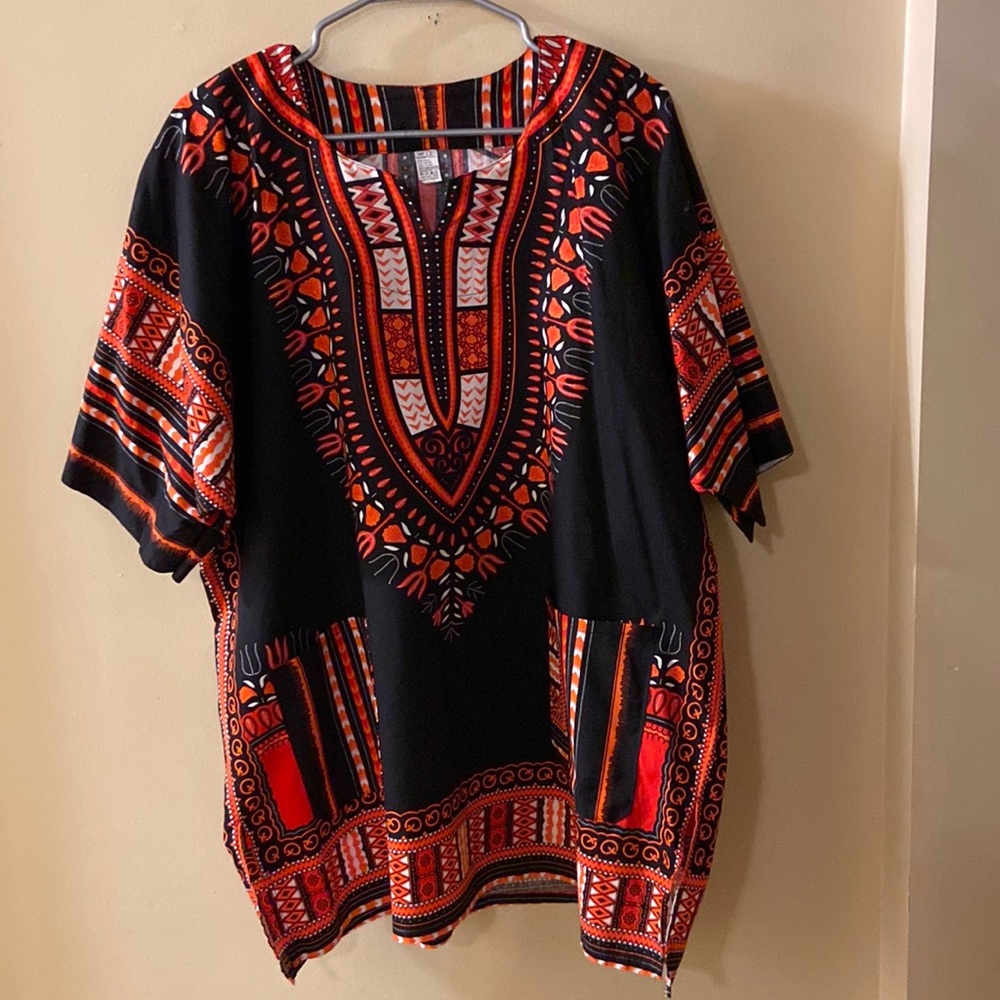 Red & black tunic top - one size - NWOT - unisex